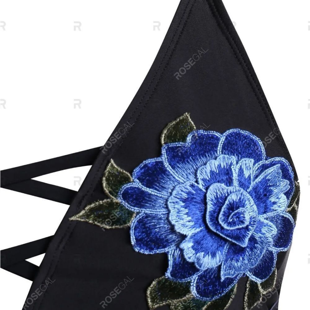 ROSEGAL Ombre Lattice Floral Embroidered Applique Two- Piece Plus Size Swimsuit - Picture 8 of 16